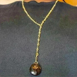 Vintage Natural Smoky Quartz brown Gemstone, Pendant pleated necklace